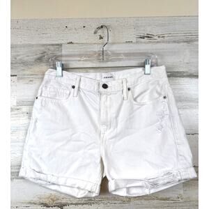 Frame Womens 2 White Distressed Denim Shorts Roll Cuff Summer Beach Jean Casual